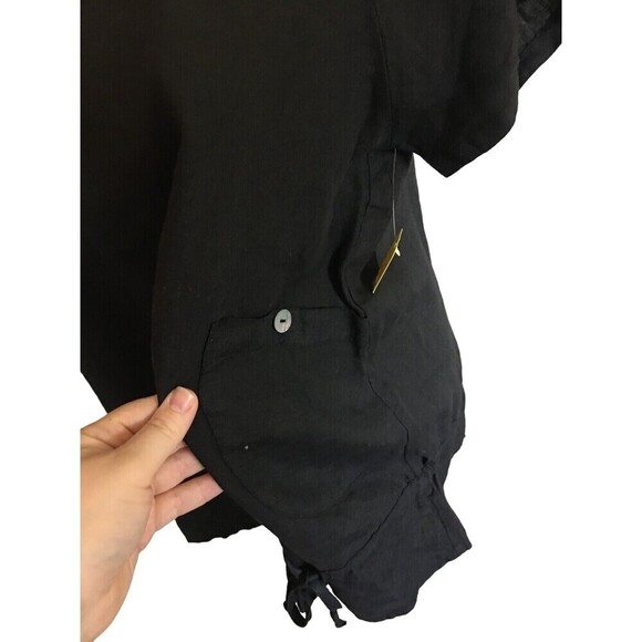 Russ Berens Top Women's Size Small Black Raglan Short Sleeves Linen - Picture 5 of 8